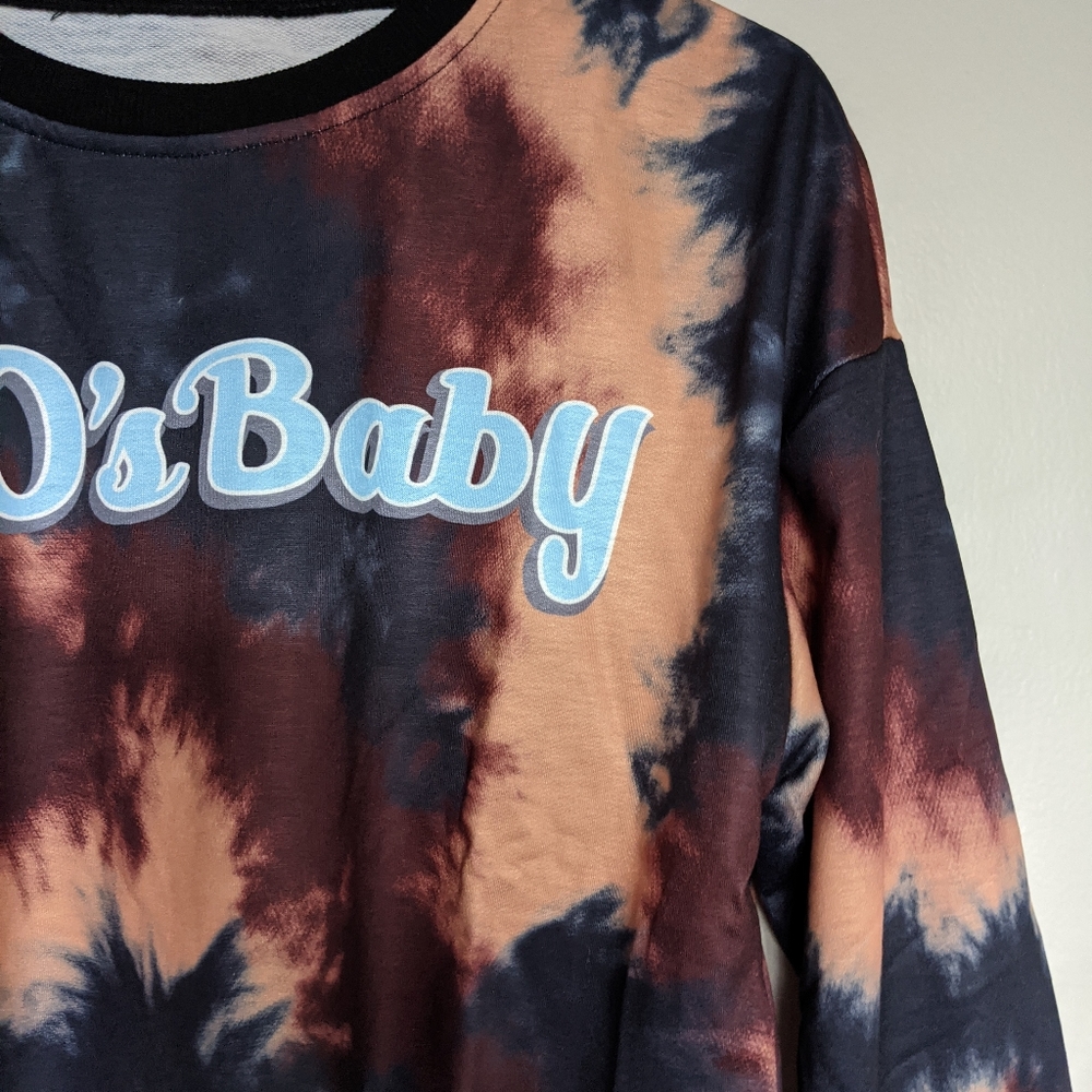 90s baby bleached tie dye graphic cropped sweater - Picture 6 of 7